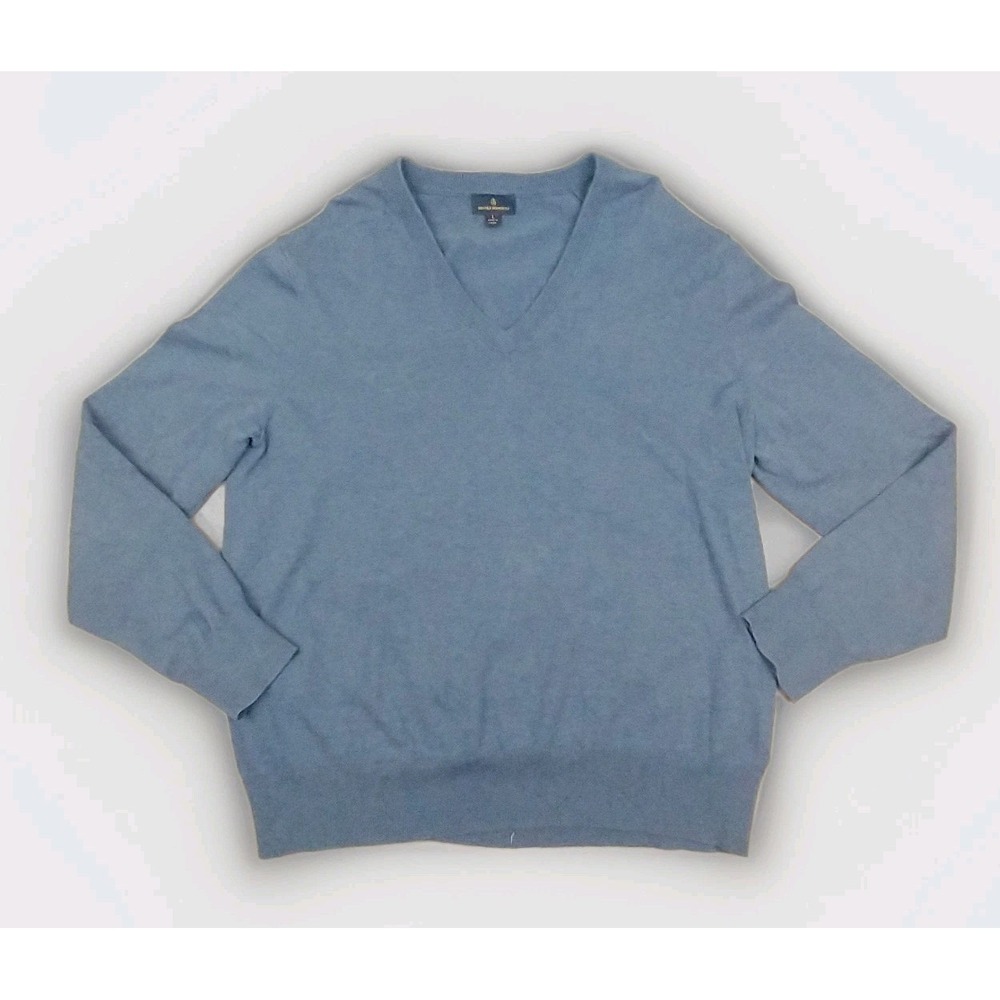Brooks Brothers Sweater Men's Large Blue V-Neck Pullover 100% Combed Cotton